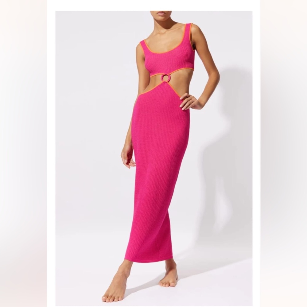 SOLID & STRIPED Bailey Dress in Shocking Pink & Clementine Size Medium